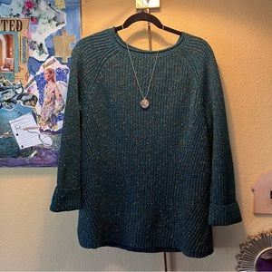 Emerald Green and Rainbow Thread Style & Co Knit Sweater